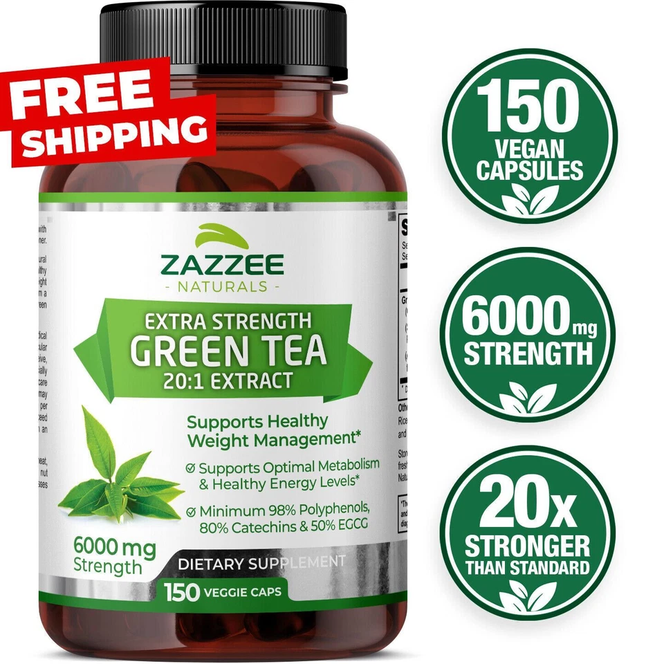 Extra Strength Green Tea 20:1 Extract, 6000 mg Strength, 150 Vegan Capsules - Изображение 1 из 4