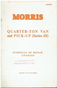 MORRIS MINOR SIII VAN & PICK-UP 1960 FACTORY SCHEDULE OF REPAIR CHARGES BOOKLET - Picture 1 of 1