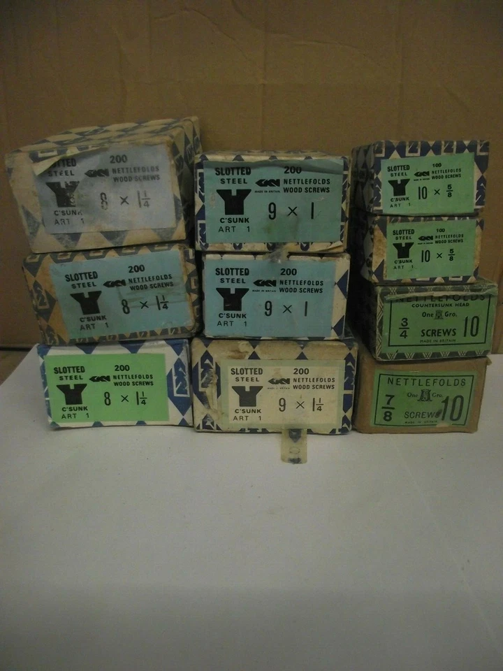 SIZE 8 - 9 & 10  VINTAGE SLOTTED STEEL CSK WOOD SCREWS - NETTLEFOLDS - 12 or 25  - Image 1 of 2