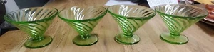 VTG DEPRESSON GLASS 4 GREEN FOOTED SHERBET SWIRL FEDERAL URANUIM 3 3/4 TALL - Picture 1 of 6