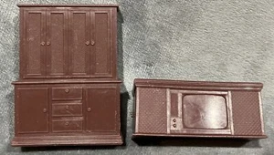 Antica casa delle bambole mobile casa delle bambole soggiorno marrone anni 40 Plasco Superior - Foto 1 di 6