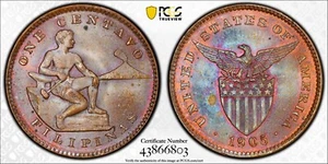 1905 (P) 1 Centavo PCGS MS64 BN Brown Philippines US Coin One USA - Picture 1 of 5