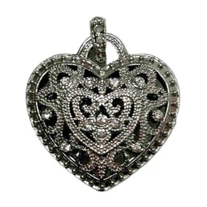 Large Silver Tone Rhinestone Heart Shaped Necklace Pendant Sparkly Locket Love - Picture 1 of 11