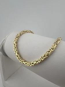 Solid 9ct Yellow Gold King Byzantine Bracelet - 4mm Byzantine 7.5 Inch Bracelet - Picture 1 of 10