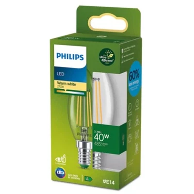 Philips LED Filamento Candela 2,3W = 40W E14 Chiara Calda 2700K Ultra Efficiente - Immagine 1 di 2