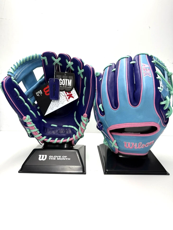 Guante del mes Wilson A2K 1720 octubre 2025 11,5" H-Web púrpura/azul claro RARO Foto 1 de 4