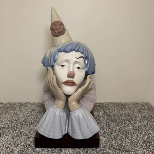 Lladro Triste Clown Busto Porcellana Figura Testa di Giullare 1981 Spagna 5129 Ritirato - Foto 1 di 11
