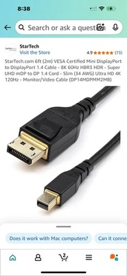 Amazon Basics DisplayPort 1.4 Cable, 32.4Gbps High Speed, Gold Plated Plugs - Image 1 of 4
