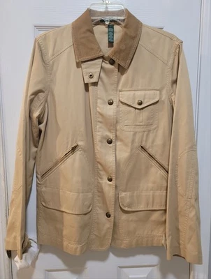 Chaqueta de granero Ralph Lauren para mujer cuello de pana tostado talla L safari al aire libre  Foto 1 de 4
