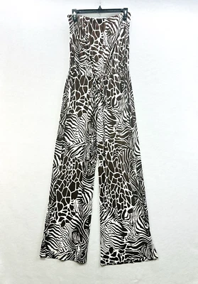 Macacão Bisou Bisou 14 pernas largas marrom estampa animal elástico sem alças tubo top - Imagem 1 de 4