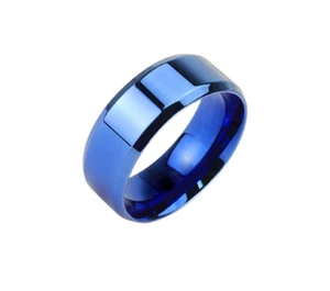 Titanium Stainless Steel 8mm Mirror Men Women Wedding Band Couple Ring BLUE - Picture 1 of 2