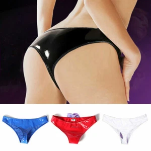 Lady Wet Look Lingerie Briefs Panties Low Waist Leather Underwear Bikini Knicker - Picture 1 of 31