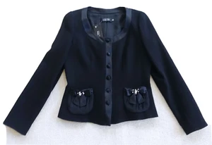 NWT Rickie Freeman Teri Jon Black 100% Wool/Silk Fitted Short Blazer/Jacket US 4 - Picture 1 of 8