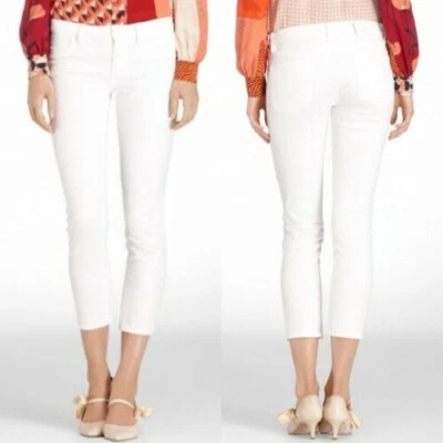 Pantalones de mezclilla Tory Burch ajustados recortados cremallera elástica mezcla de algodón blanco para mujer talla 25 Foto 1 de 4