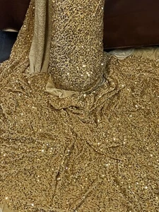 Half Yard HEAVY Gold Sequin VELVET  FABRIC 58" WIDE - Picture 1 of 3