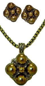 Black pearl CZ jewelry set 2pc gray necklace earrings white gold w chain New - Picture 1 of 5