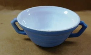 Hazel Atlas Glas Blau Platonit Pastell Moderntone 2 Henkel Suppenschüssel - Bild 1 von 5