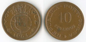 Mozambique 1961 10 Centavos KM# 83 Bronze Coat of Arms Crowned Globe Portugal - Picture 1 of 3
