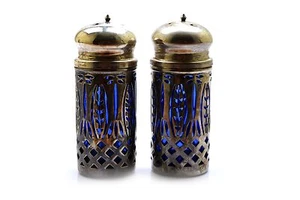 Blue Colbalt Glass Silverplate Overlay Salt and Pepper Shaker Set - Picture 1 of 2
