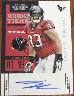 2012 Panini Contenders Rookie Autograph Red Jared Crick #145A Houston Texans - Image 1 of 2