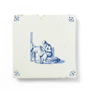 Delft Blue tile, rope maker, Dutch, late 19th century. - Picture 1 of 3