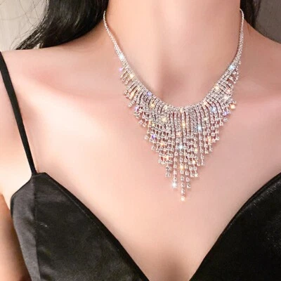 *Free Gift Wrap *Tassel Necklace Dainty Rhinestone Choker Necklace Thin Diamond - Image 1 of 4