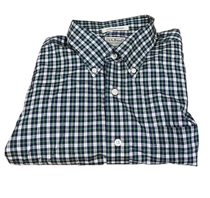 L L Bean Tall XL Long Sleeve Mens Button Up Green Blue Checked - Picture 1 of 4
