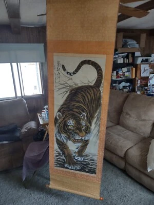 ЯПОНСКАЯ КАРТИНА ВИСЯЧИЙ СВИТОК ЯПОНИЯ ИСКУССТВО ТИГР ВИНТАЖНАЯ СТАРАЯ КАРТИНА - Изображение 1 из 4