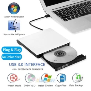 New External DVD Drive USB 3.0 Portable CD DVD +/-RW Slim CD Rom Rewriter Burner - Picture 1 of 12