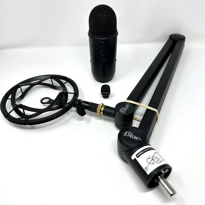 Blue Yeti USB Microphone Blackout Edition With Boom Arm Shock Mount USED - Image 1 of 4