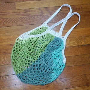 Farmers Market Bag Green Crochet French Net Sack Cotton Grocery Beach Handmade - Picture 1 of 7