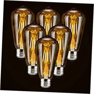 LED Dimmable Edison Light Bulbs 4W, 2200K-2400K Warm White (Amber Glass) ST64, - Picture 1 of 7