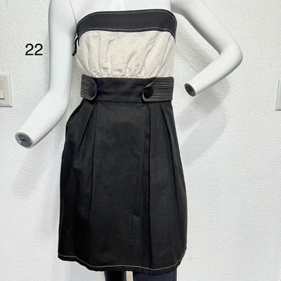 Vestido Charlotte Russe M Sin Tirantes Mezcla de Lino Negro Blanco Cinturón Plisado Y2K Cremallera Foto 1 de 4