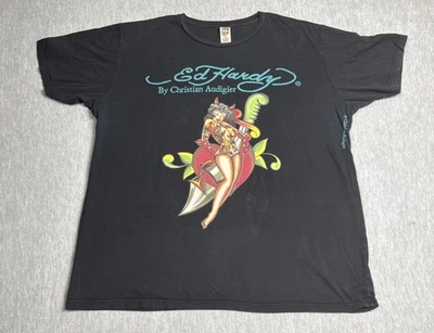 Ed Hardy Shirt Mens 2XL Black By Christian Audigier Tattoo Devil Pin-Up Made USA - Image 1 of 4
