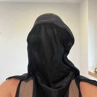 Black Hidden Face Hooded Costume Mask California Costume - Image 1 of 4