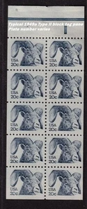 1982 Bighorn Sheep booklet pane 20c Sc 1949a Type I overall tag Typical - Picture 1 of 1