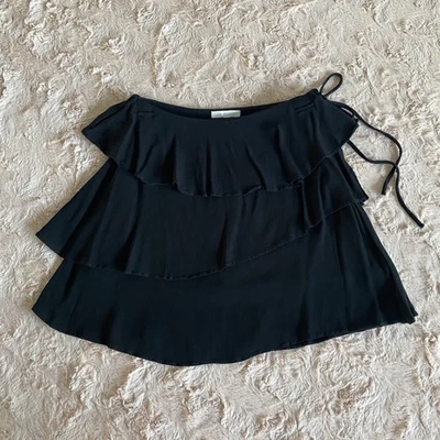 GB Juniors XS Black Ruffle Mini Skirt Tiered Side Zip w Tie - Image 1 of 4