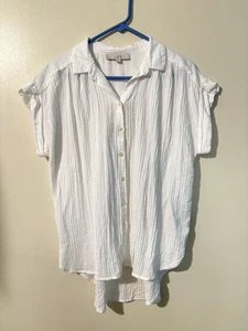 Camisa Loft Mujer Blanca Algodón Gasa Talla M Manga Corta Rayas Texturizada Verano - Imagen 1 de 14