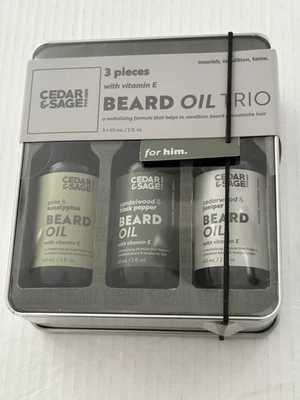 Trío de aceite de barba de cedro y salvia para hombres - 3 piezas con vitamina E nuevo Foto 1 de 3