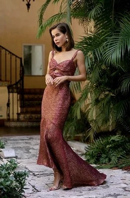 VESTIDO MONIQUE LHUILLIER METALIZADO ALTO-BAJO JACQUARD 4416152 TALLA 6  Foto 1 de 4