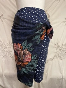 Anthropologie Maeve Wrap Sarong Blue Faux Wrap Polka Dot Floral Skirt Size 0 2 S - Picture 1 of 5