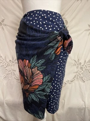 Saia floral Anthropologie Maeve envoltório sarongue azul envoltório falso bolinhas tamanho 0 2 P - Imagem 1 de 4