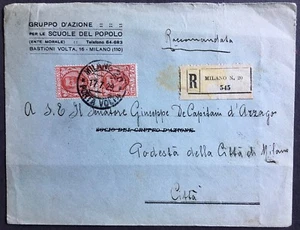  Italy registered cover 1929 addressed to the Mayor of Milano  - Picture 1 of 3