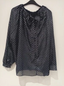M&S Womens Shirt Top Blouse Navy and Silver Double Layer Glamorous Size 16 NEW - Picture 1 of 7
