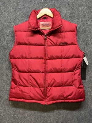 Chaleco acolchado de plumas Guess para mujer sin mangas cremallera completa rojo talla grande Foto 1 de 4