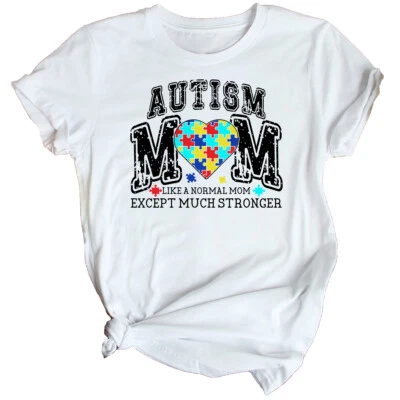 Womens Autism Mom Heart Puzzle Autism Awareness Day T-Shirt Tee Spectrum #AD - Image 1 of 4
