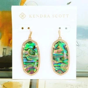 NWOT Kendra Scott Elle Abalone Shell Earrings Rose Gold Tone - Picture 1 of 5