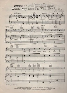 VTG Sheet Music - Which Way Does The Wind Blow? - Bob Wald & Bill Wirges - 1941 - Picture 1 of 1