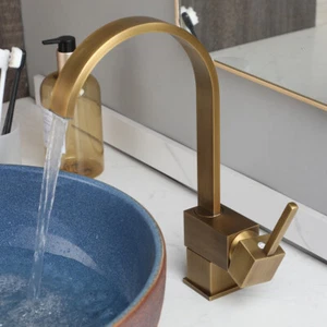 Grifo mezclador de fregadero de cocina de latón antiguo montado en la cubierta grifo giratorio para lavabo - Imagen 1 de 11