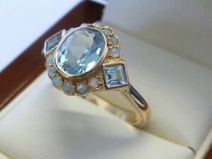 2.40CT Simulated Blue Topaz & Fire Opal Women Pretty Ring 14K Yellow Gold Plated